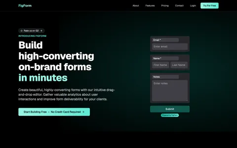 The FigForm landing page and its drag-and-drop builder